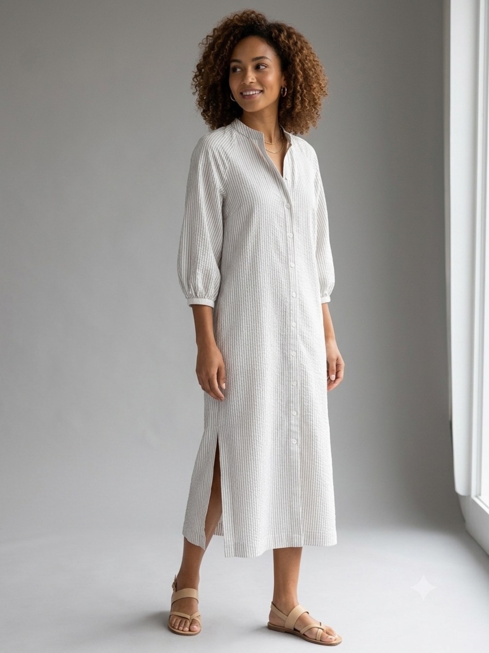 TUCKERNUCK Mondego Stripe Seersucker Midi Maryse Caftan (128)